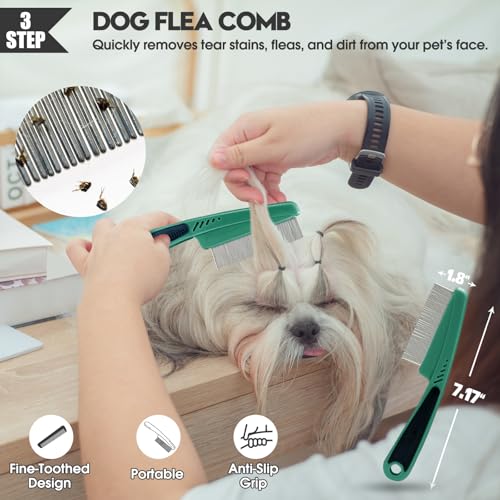 Dog Slicker Brush for Dogs Grooming Kit 5PCS Long Haired Doodles (Green)