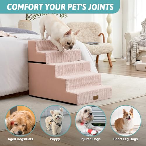 Dog Stairs for Small Dogs (Pink / 17.7x29.5x23.6 inch)