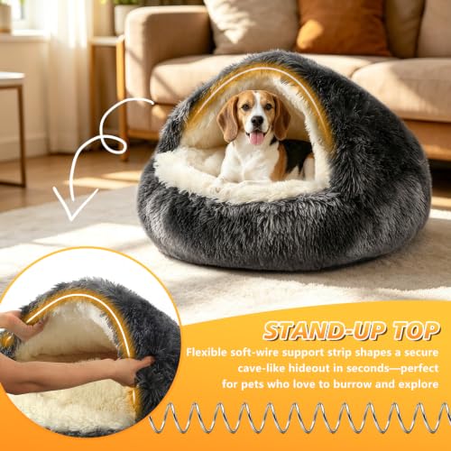 Hooded Donut Bed (Bandhnu Dark grey / Small 19.6'')