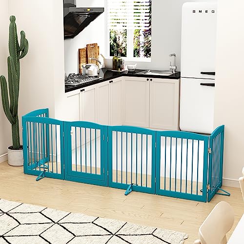 Freestanding Pet Gates with Walk Through Door (6 Panel 24" / Blue)