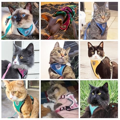Cat Harness and Leash Set Escape Proof Reflective Cat Walking Harness Adjustable Soft Breathable Mesh Vest for Small Pets (L (NECK 14"-18", CHEST 18"-26.5") / Light Pink)