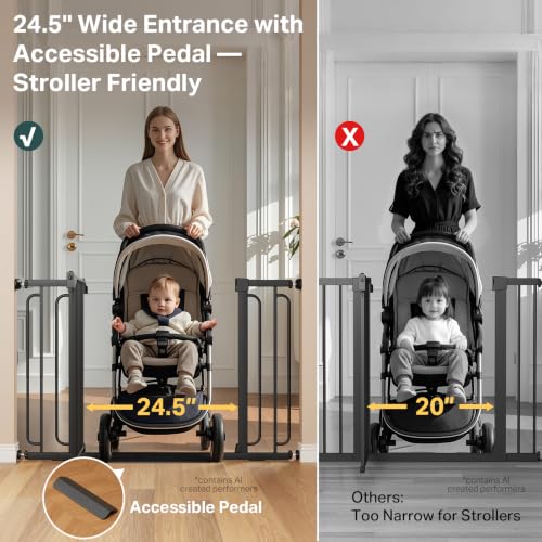 36.6 64 in Extra Wide Baby Gate for Stairs (Black / 36.6-64"W x 30.5"H)