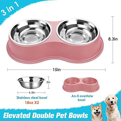 Stainless Steel Dog Bowls Double Non (Medium-18oz / 3.Pink)
