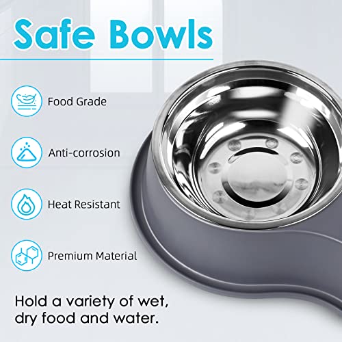 Stainless Steel Dog Bowls Double Non (Large-34oz / 4.Grey)