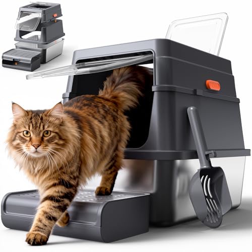 Stainless Steel Enclosed Cat Litter Box (17.1" x 13.2" x 15")