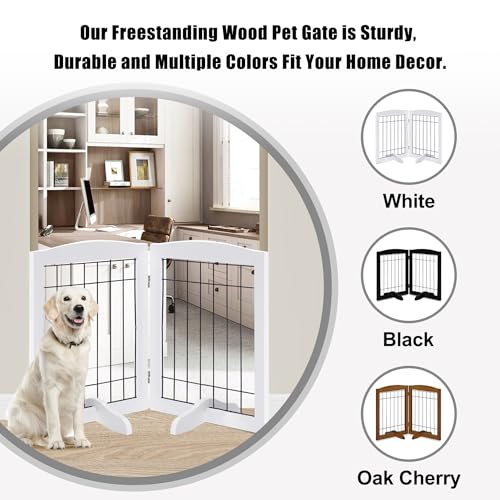 2 Panel Freestanding Adjustable Wooden Dog Gate (30"Height-2 Panel / White)