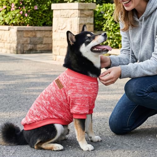 3 Pack Dog Sweaters for Small Dogs Girl Boy Winter Fleece Clothes Warm Soft Dog Sweatshirt Outfit for Dogs Cats Pet Apparel (Rose+Red+Pink / M (Back: 13.7", Chest: 17.7", 10-14 lbs))