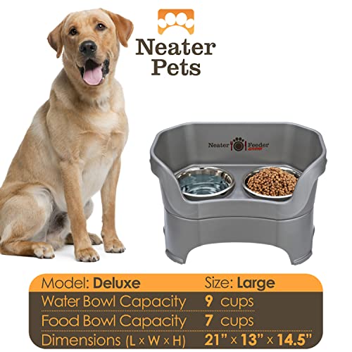 Neater Feeder Deluxe Mess Proof Dog Bowls Elevated for Large Dogs Over 40 lbs (Large with Standard Bowl / Gunmetal Grey)