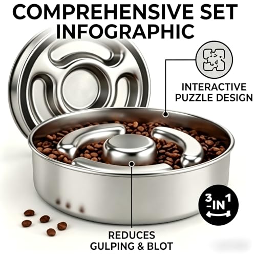 Slow Feeder Dog Bowl Stainless Steel (2 Cups/ 1.6" Deep (Max 4Cups))