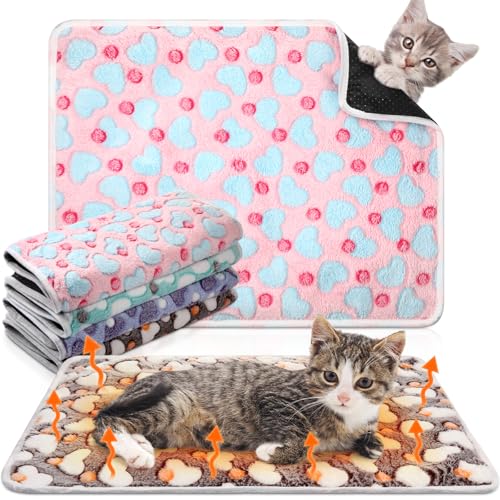 4 Pack Self Heating Cat Bed Cat Self Warming Pad with Removable Cover Extra Warm Thermal Pet Pad Washable Pet Crate Mat Anti Slip Kennel for Indoor Outdoor Pets (16 x 20 Inches)