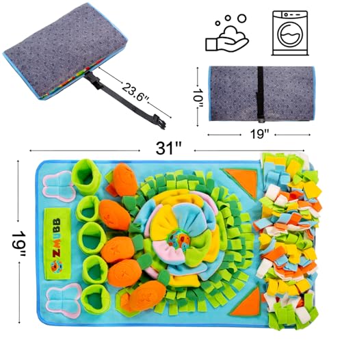 Pet Snuffle Mat for Dogs Sniff Mat Nosework Feeding Mat Slow Feeder Interactive Dog Puzzle Toys for Training and Stress Relief Encourages Natural Foraging Skills (31''x19''（blue）)