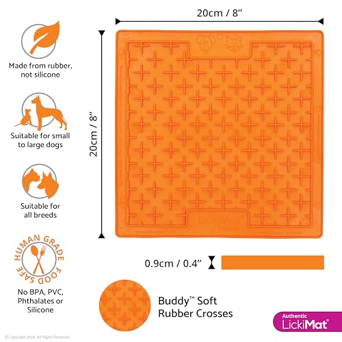 Classic Buddy Slow Feeder for Dogs Lick Mat Boredom Anxiety Reducer Perfect for Food Treats Yogurt Liquid Food Peanut Butter Fun Alternative to a Slow Feed Dog Bowl (Orange)