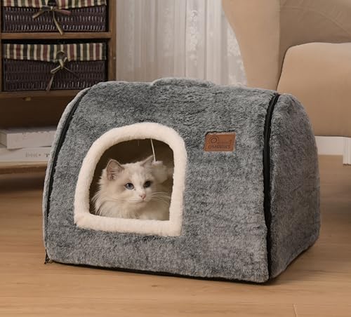 cat Bed cave cat beds for Indoor Cats (M:(17.7"×14.9"×14.9") / Dark Grey)