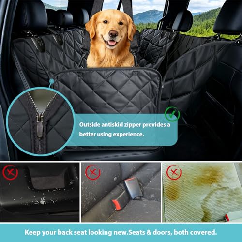 XL Dog Car Seat Cover for Back Seat with Safety Belt for Trucks (Black / Truck)