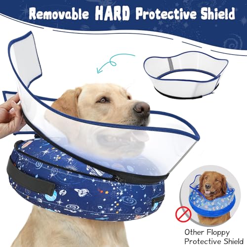 Elevated Inflatable Dog Cone Collar to Stop Licking (Navy / S(Neck 7"-9.5"))