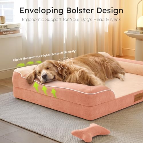 Dog Beds for Large Dogs (Peack Pink / Large(36"L x 27"W x8.5"Th))