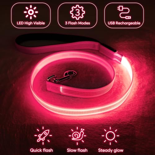 LED Light Up Dog Leash (Pink / 4FT)