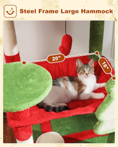 56.3" Cat Christmas Tree with Metal Hammock (Red / 56.3in)