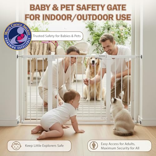 29.7 51" Extra Wide Baby & Dog Safety Gate for Stairs & Doorways (White / 29.7-51"W x 30"H)