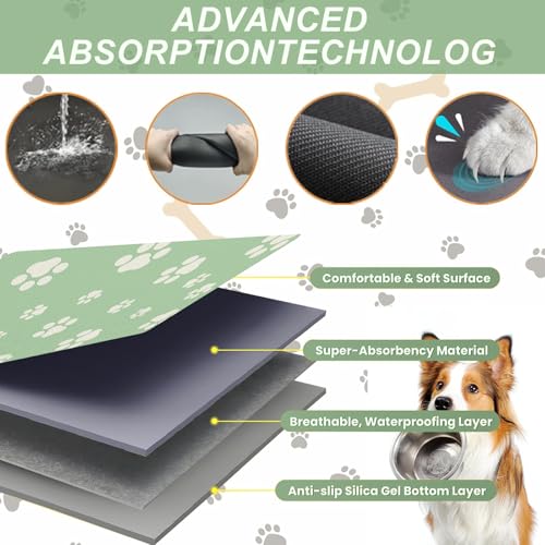 Pet Feeding Mat Dog Cat Food Mat Absorbent No Stains Quick Dry Rubber Bottom Anti (Green-JY / 12"×20")