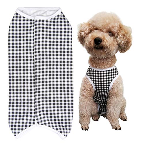 Dog’s Recovery Suit Post Surgery Shirt for Puppy (Medium / black white plaid)