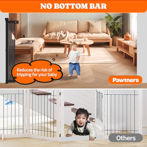 Extra Tall Retractable Baby Gates (Black / 51" Tall x 71" Wide)