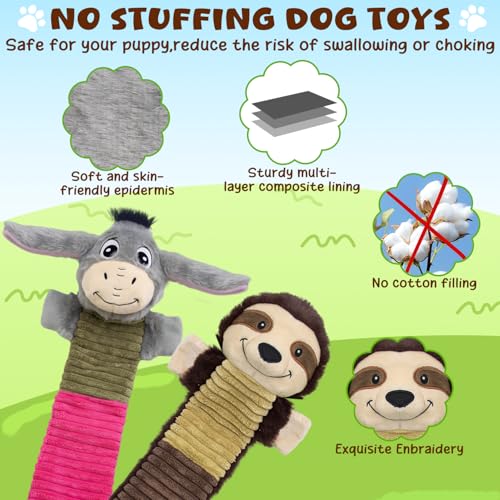 2 Pack No Stuffing Dog Squeaky Toys (Donkey&Sloth)