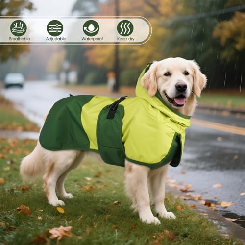 Dog Raincoat Waterproof Rain Jacket with Hood (XXL(Back Length23.6") / Green)