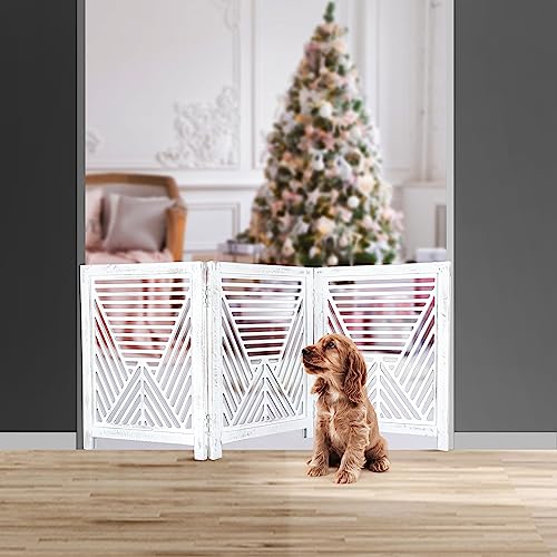 Lightnpro 3‑Panel Wooden Dog Gate (Antique White Lines / 24x54 - Clover)