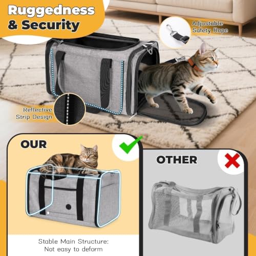 25lbs Cat Carrier Lightproof Soft Sided Pet Carrier for Large Cat (17.5"L x 11.0"W x 11.0"H / Grey)