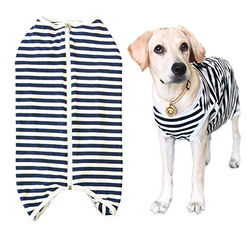 Dog’s Recovery Suit Post Surgery Shirt for Female Male Dog (xl / navy white stripe)