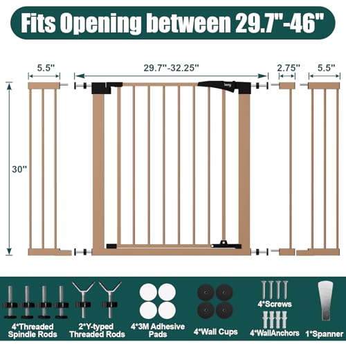 29.7" 46" Baby Gate for Stairs (Brown / 29.7-46"Wide,30"Tall)