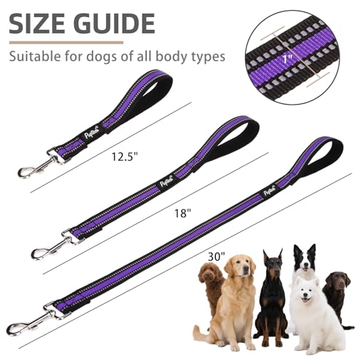 Reflective Short Dog Leashes 3 Pack for Walking and Training (Purple / 1FT+1.5FT+2.5FT)