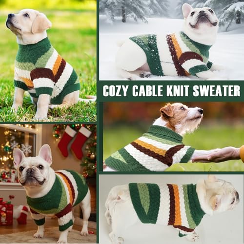 Dog Sweater Classic Turtleneck Knitted Striped Dog Sweaters (Green / Small)