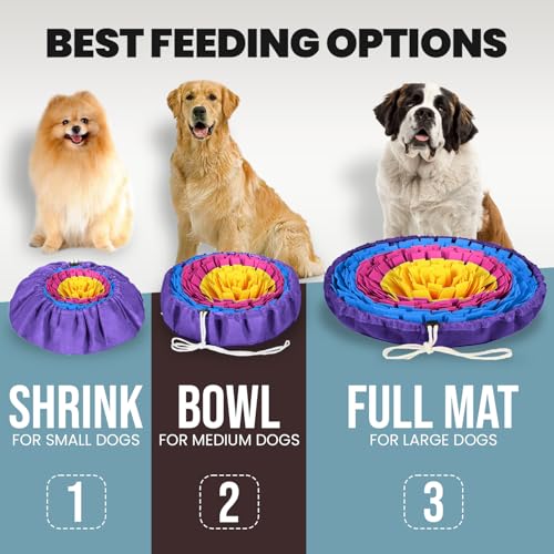 Snuffle Mat Dog Puzzle Feeder for Slow Eating & Brain Training (Yellow Rose Blue)
