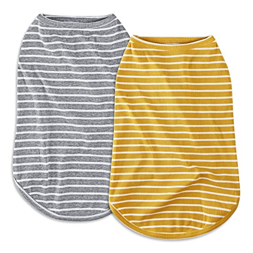 Dog Shirt Vest Lightweight Stretchy Dog T (Yellow + Light Grey / L-(9~17lb) | Chest(~17.7"))