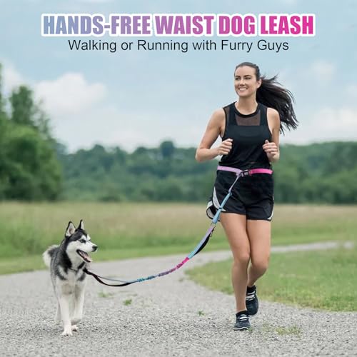 Heavy Duty Hands Free Dog Leash (XL - 3 Handles, 5.4-7.0 FT Length / Gradient Pink)