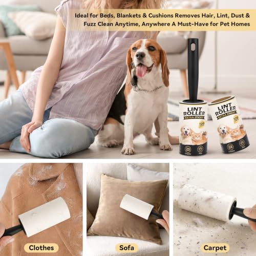 Extra Sticky Lint Roller Refills for Pet Hair Removal (10 Refills + 1200 Sheets)