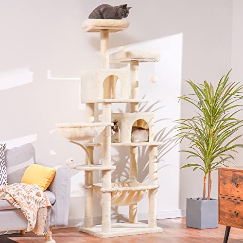 Cat Tree 70 inches Tall Cat Tower for Indoor Large Cats HCT032M (70.08 inch / Beige)