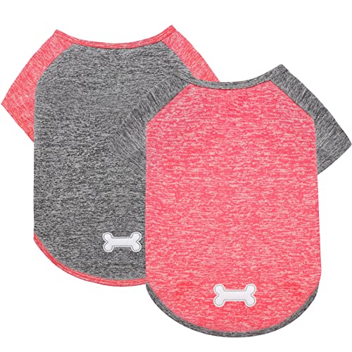 2Pack Dog Shirt for Medium Dogs Sun Protection Tank Top with Sleeves (X-Large (18-30lbs) / 5# 2Pack(Coral Red+Grey))
