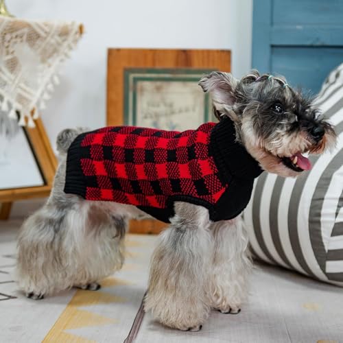 Dog Sweaters for Large Medium Small Dogs (S - Chest 16", Back 12" / Red&Black)