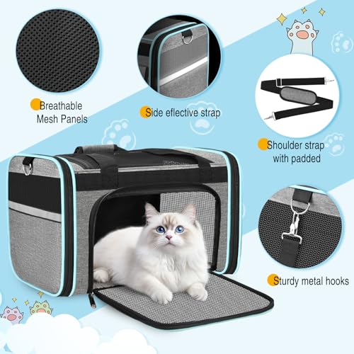 Large Cat Carrier Soft Sided Travel Pet Carrier Airline Approved (Gray)