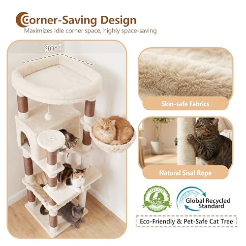 53.1" Corner Cat Tree for Large Cats (53 inch / Beige)