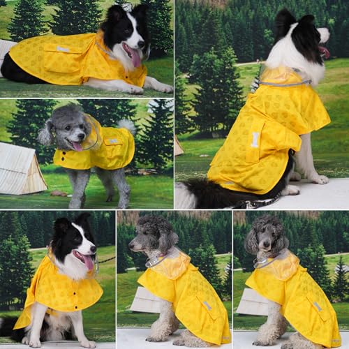 Dog Raincoat Waterproof Rain Poncho with Hoodie (X-Large: 37-55lbs / Yellow(Water-reactive Hydrochromic))