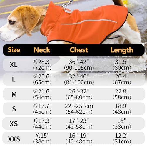 Dog Raincoat Adjustable Waterproof Reflective Rain Jacket for Small Medium Large Dogs (S Chest 22"-25" / Orange)