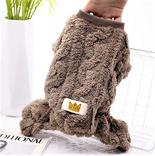 Plush Dog Pajamas for Cold Weather 4 Legged Clothes for Dog Cat Stretchy Puppy Kitten Onesie with Buttons Warm Soft Pet Jumpsuit Winter Coat Coffee Medium (Medium / Coffee)