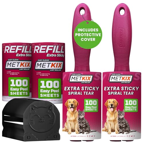 Metkix Lint Rollers for Pet Hair Extra Sticky (2 Rollers + 2 Refills (Total 400 Sheets))