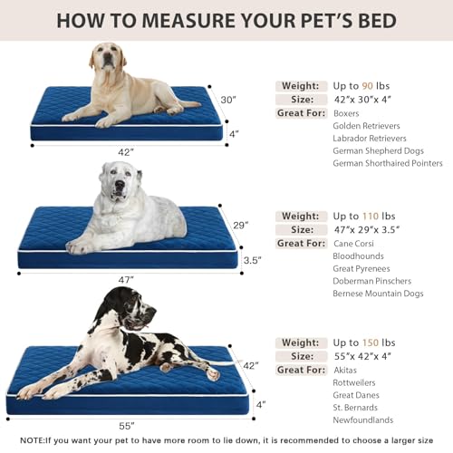 Orthopedic XXL Dog Beds for Large Senior Dog Bed Comfy Sleeping (Blue / 55"L x 42"W x 4"Th)