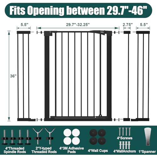 36" Extra Tall Baby Gate for Doorways (Black / 29.7-46"Wide,36"Tall)
