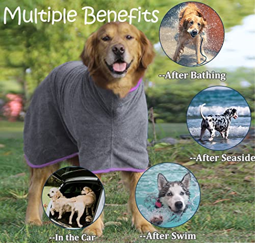 Dog Bathrobe Towel Dog Drying Coat Microfiber Absorbent Fast Drying Robes (Grey / XXX-Large)